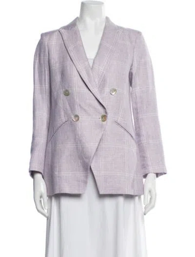 Pre-owned Veronica Beard Linen Plaid Print Blazer In Purple
