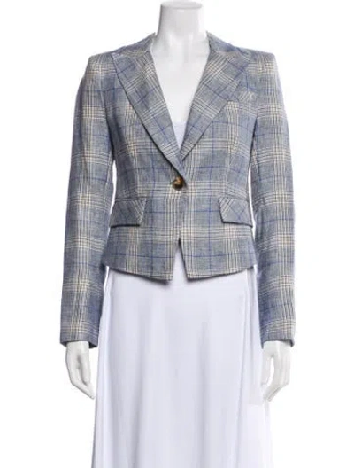 Pre-owned Veronica Beard Linen Plaid Print Blazer W/ Tags In Blue