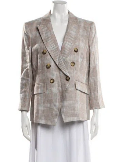 Pre-owned Veronica Beard Linen Plaid Print Blazer W/ Tags In Brown