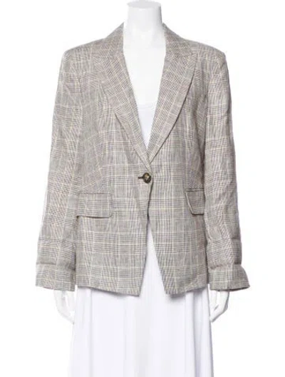 Pre-owned Veronica Beard Linen Plaid Print Blazer W/ Tags In Gray