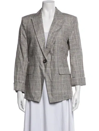 Pre-owned Veronica Beard Linen Plaid Print Blazer W/ Tags In Gray