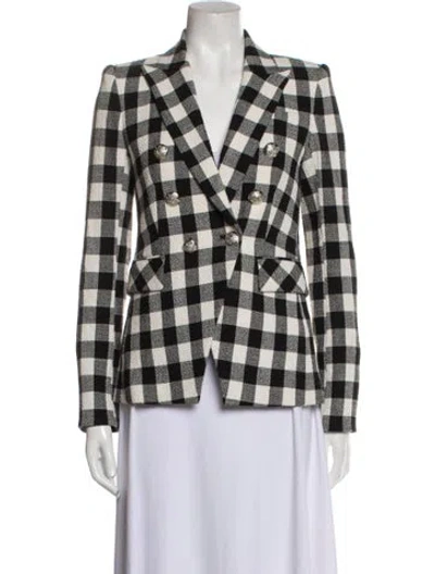 Pre-owned Veronica Beard Linen Plaid Print Blazer In White