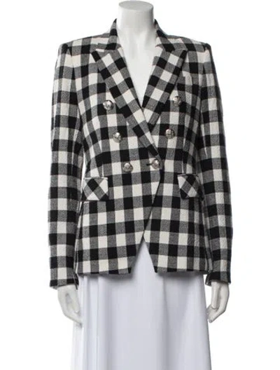 Pre-owned Veronica Beard Linen Plaid Print Blazer In White