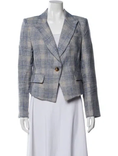 Pre-owned Veronica Beard Linen Plaid Print Blazer In White