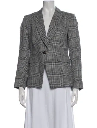 Pre-owned Veronica Beard Linen Plaid Print Blazer In White