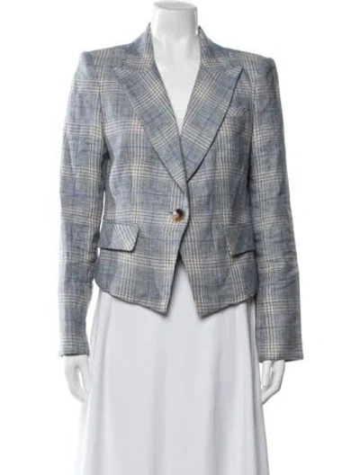 Pre-owned Veronica Beard Linen Plaid Print Blazer In White