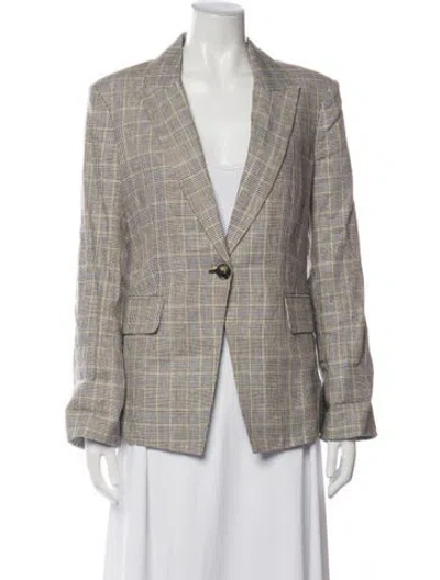 Pre-owned Veronica Beard Linen Plaid Print Coat In Grey