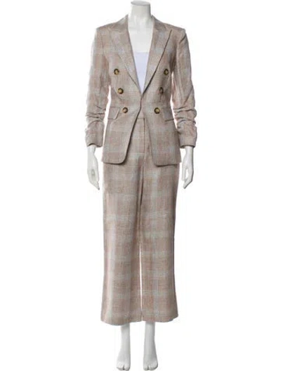 Pre-owned Veronica Beard Linen Plaid Print Pantsuit In Brown