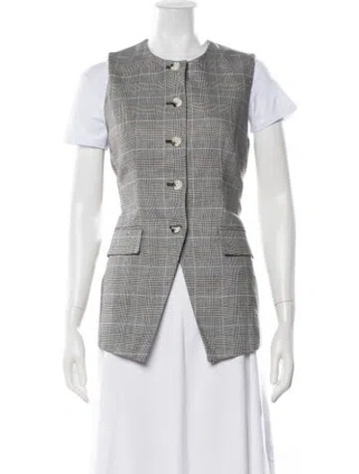 Pre-owned Veronica Beard Linen Plaid Print Vest In Black/grey