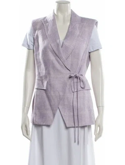 Pre-owned Veronica Beard Linen Plaid Print Vest In Purple