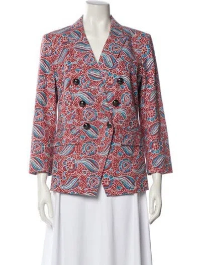 Pre-owned Veronica Beard Linen Printed Blazer In Red