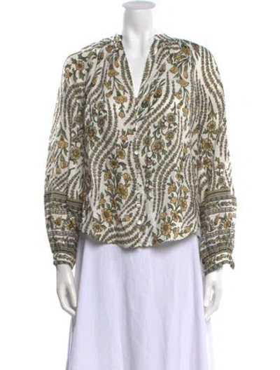 Pre-owned Veronica Beard Linen Printed Blouse W/ Tags In Neutral