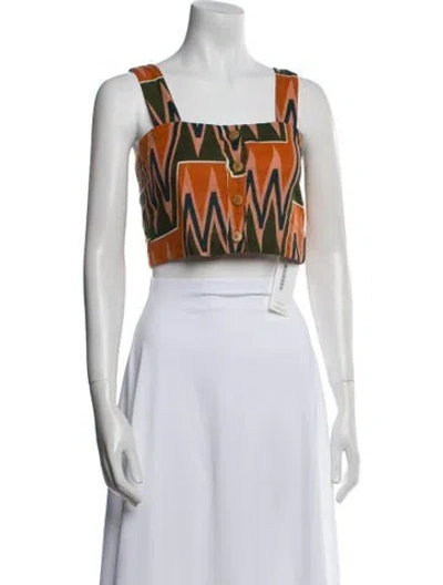 Pre-owned Veronica Beard Linen Printed Crop Top In Multi
