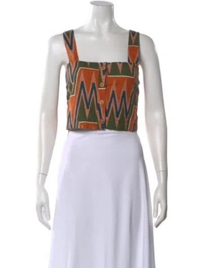 Pre-owned Veronica Beard Linen Printed Crop Top In Multi