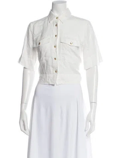 Pre-owned Veronica Beard Linen Short Sleeve Button-up Top In Neutral