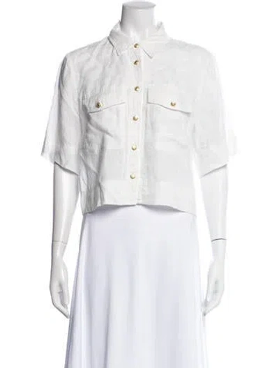 Pre-owned Veronica Beard Linen Short Sleeve Button-up Top In Neutral