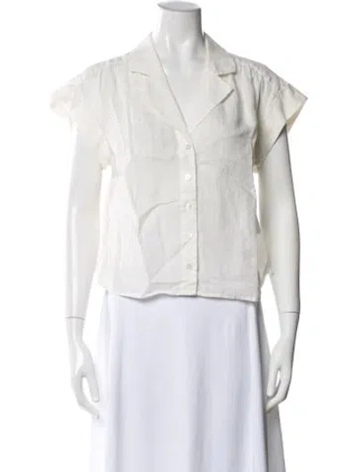 Pre-owned Veronica Beard Linen Short Sleeve Button-up Top In Neutral