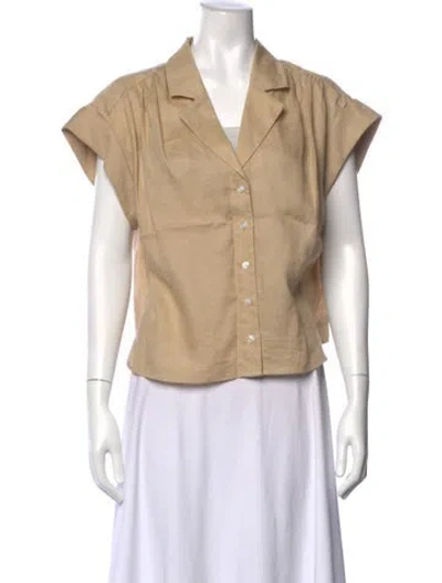 Pre-owned Veronica Beard Linen Short Sleeve Button-up Top In Neutral