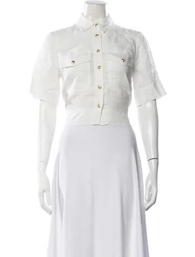 Pre-owned Veronica Beard Linen Short Sleeve Button-up Top W/ Tags In White