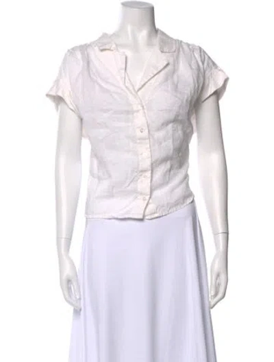 Pre-owned Veronica Beard Linen Short Sleeve Button-up Top In White