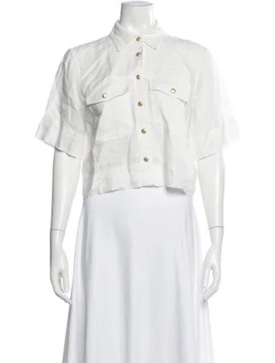 Pre-owned Veronica Beard Linen Short Sleeve Button-up Top In White