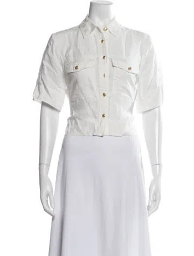 Pre-owned Veronica Beard Linen Short Sleeve Button-up Top In White