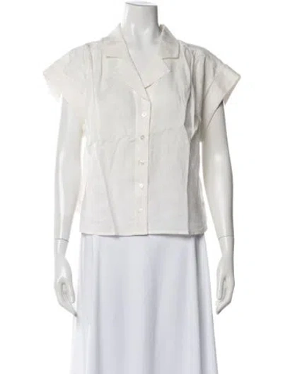 Pre-owned Veronica Beard Linen Short Sleeve Button-up Top In White