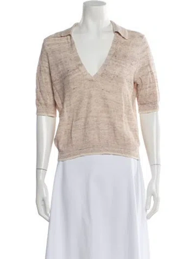 Pre-owned Veronica Beard Linen Short Sleeve Polo In Neutral