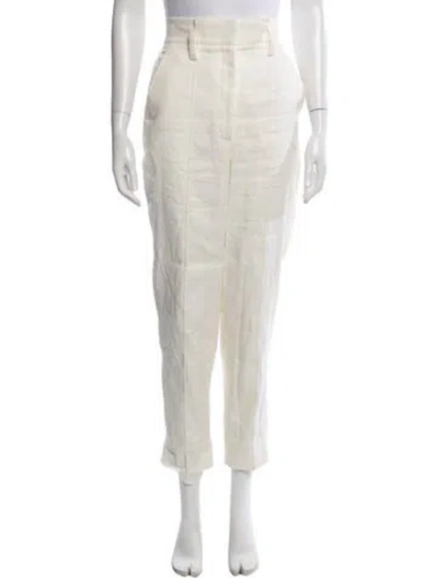 Pre-owned Veronica Beard Linen Straight Leg Pants In Neutral