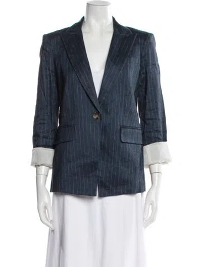 Pre-owned Veronica Beard Linen Striped Blazer In Blue
