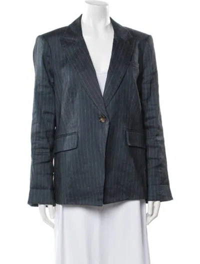 Pre-owned Veronica Beard Linen Striped Blazer In Blue