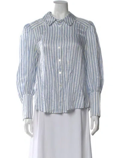 Pre-owned Veronica Beard Linen Striped Blouse In Blue