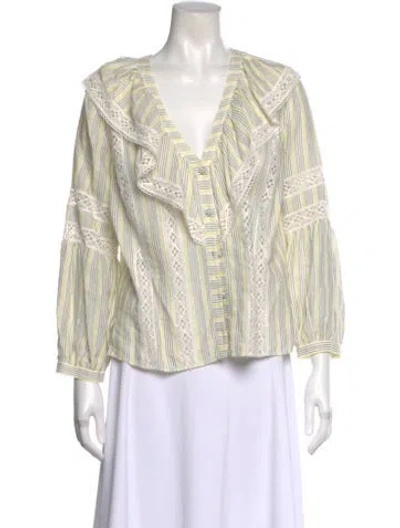 Pre-owned Veronica Beard Linen Striped Blouse In Neutral