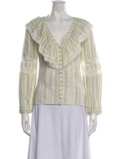 Pre-owned Veronica Beard Linen Striped Blouse In Neutral