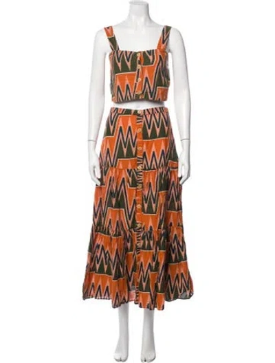 Pre-owned Veronica Beard Linen Striped Skirt Set In Orange