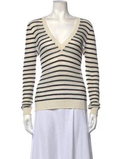 Pre-owned Veronica Beard Linen Striped Sweater In Black