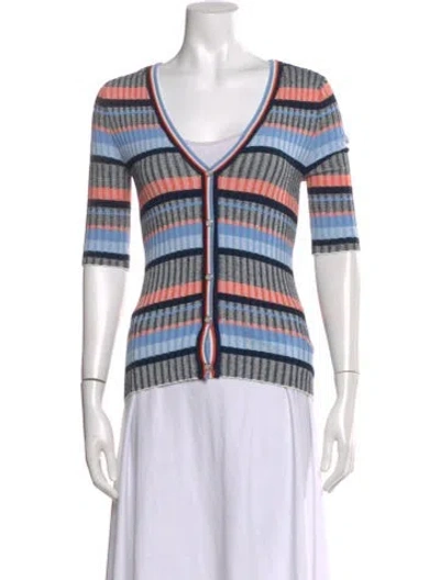 Pre-owned Veronica Beard Linen Striped Sweater In Blue