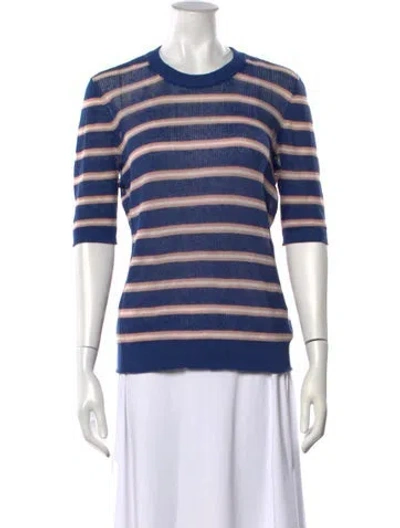 Pre-owned Veronica Beard Linen Striped Sweater In Blue/pink/white