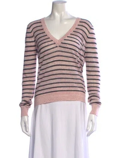 Pre-owned Veronica Beard Linen Striped Sweater In Pink
