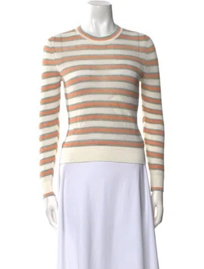 Pre-owned Veronica Beard Linen Striped Sweater In White