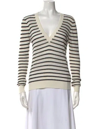 Pre-owned Veronica Beard Linen Striped Sweater In White