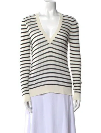 Pre-owned Veronica Beard Linen Striped Sweater In White