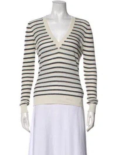 Pre-owned Veronica Beard Linen Striped Sweater In White