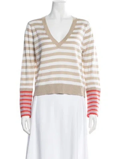 Pre-owned Veronica Beard Linen Striped Sweater In White