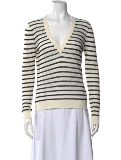 Pre-owned Veronica Beard Linen Striped Sweater In White