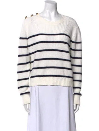 Pre-owned Veronica Beard Linen Striped Sweatshirt In White