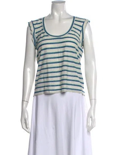 Pre-owned Veronica Beard Linen Striped Top In Blue