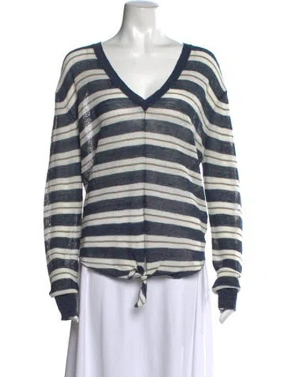 Pre-owned Veronica Beard Linen Striped Top In Blue