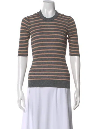 Pre-owned Veronica Beard Linen Striped Top In Gray