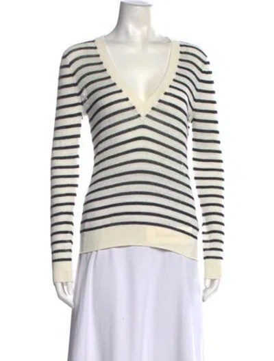 Pre-owned Veronica Beard Linen Striped Top In White